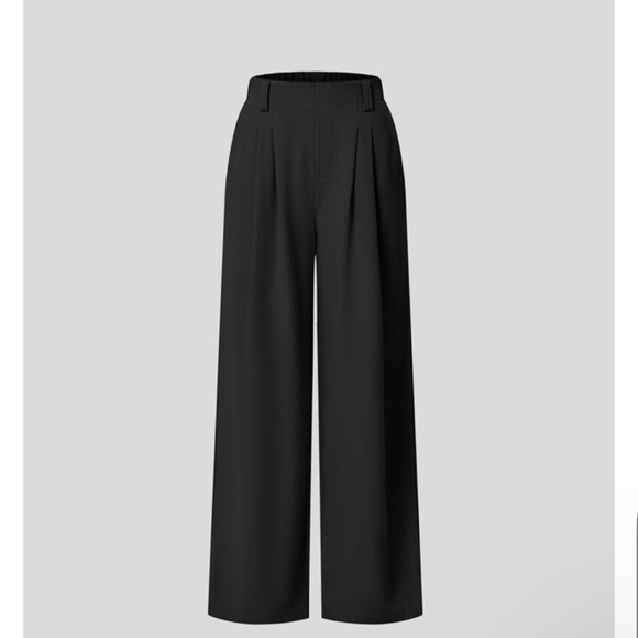 NWT Halara Black Wide-Leg waffle knit work Pants. Flowy baggy size 40 (8/10) - Picture 5 of 8